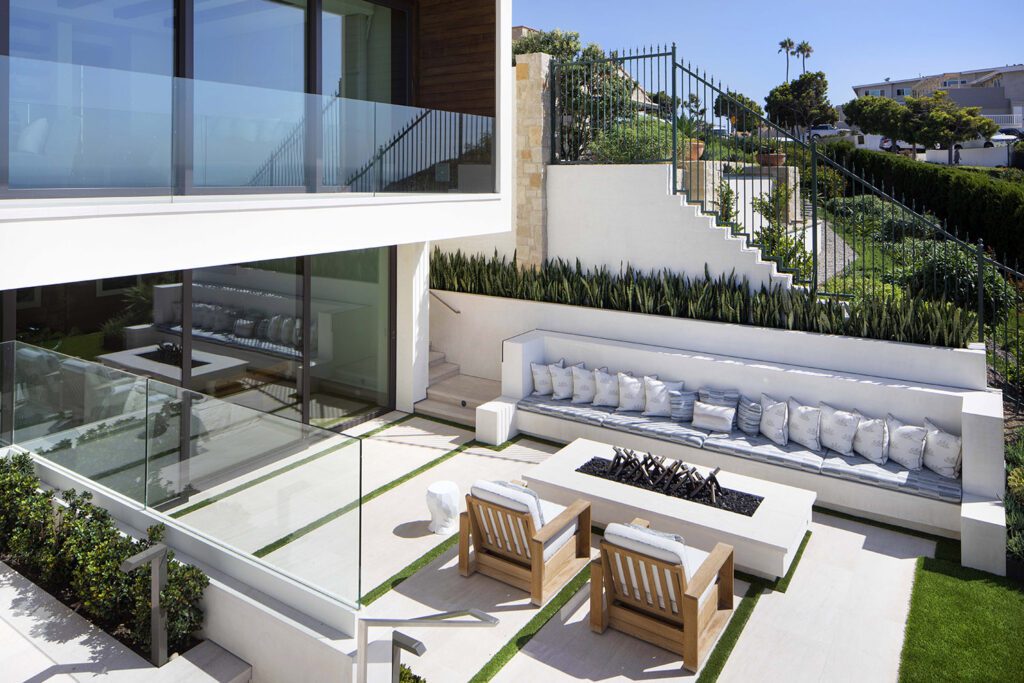 Patio designed by Daniel Stewart Landscape Architect at The Strand in Dana Point, CA.