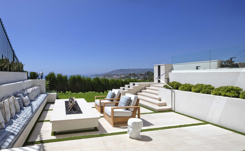 Patio designed by Daniel Stewart Landscape Architect at The Strand in Dana Point, CA.